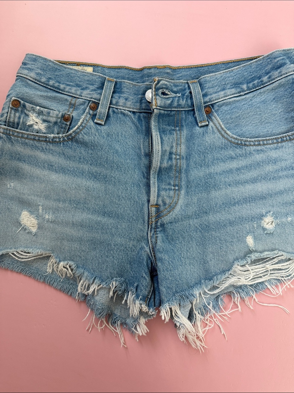 Levi's Light Blue Frayed Hem Denim Shorts